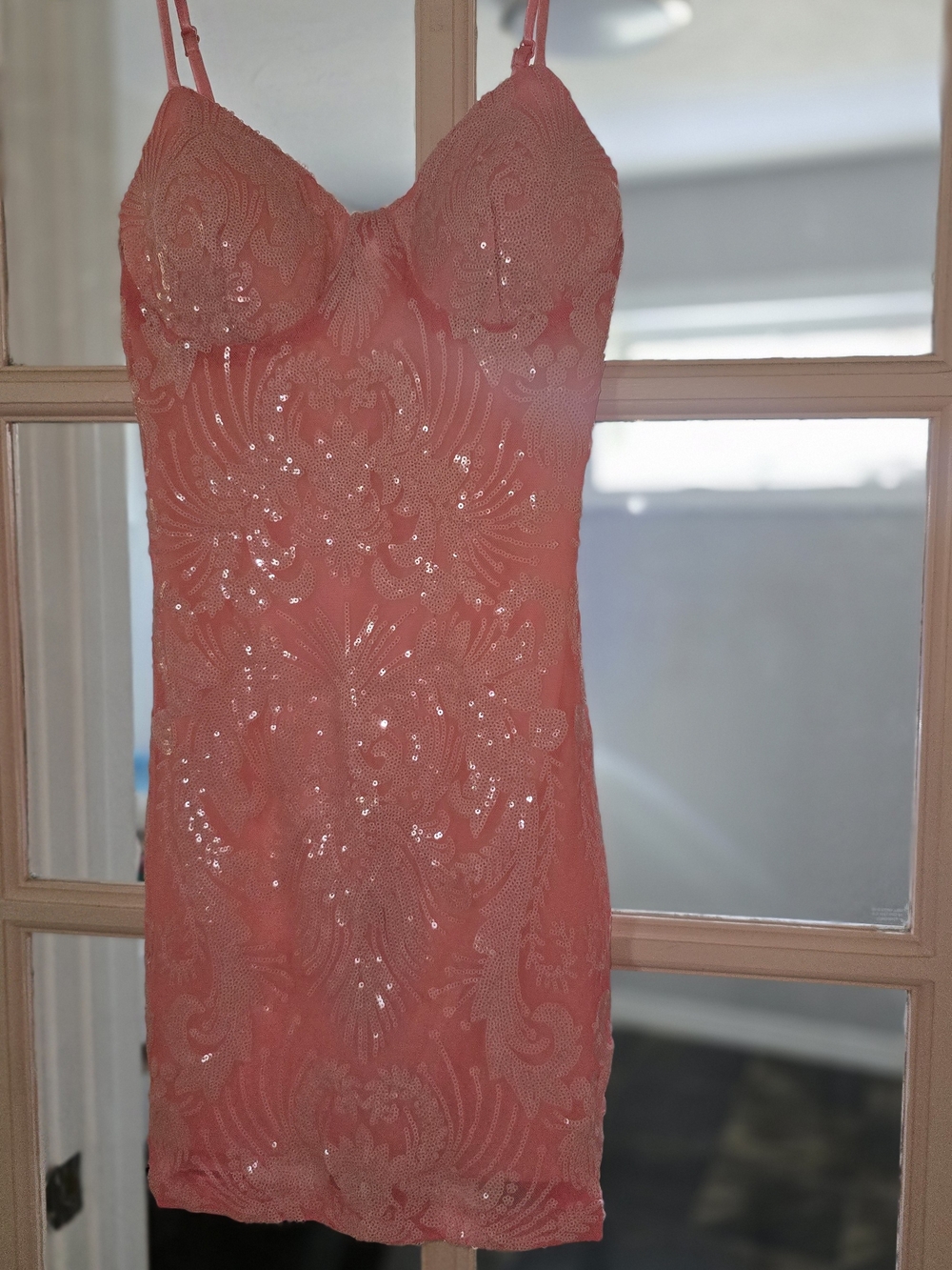 Sequin Bustier Mini Dress - Coral Pink